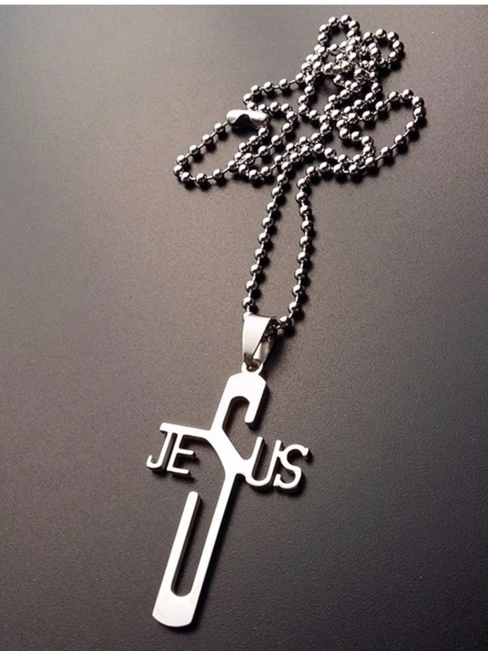 Silver Jesus Cross Pendant Necklace - Men Accessories Jewelry - Picture 3 of 3